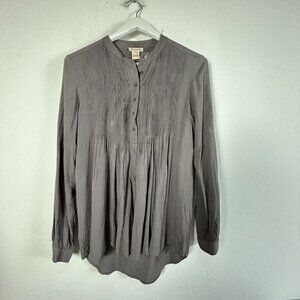 Sundance Womens Gray Pleated Button Front Long Sleeve Blouse Top Small Casual